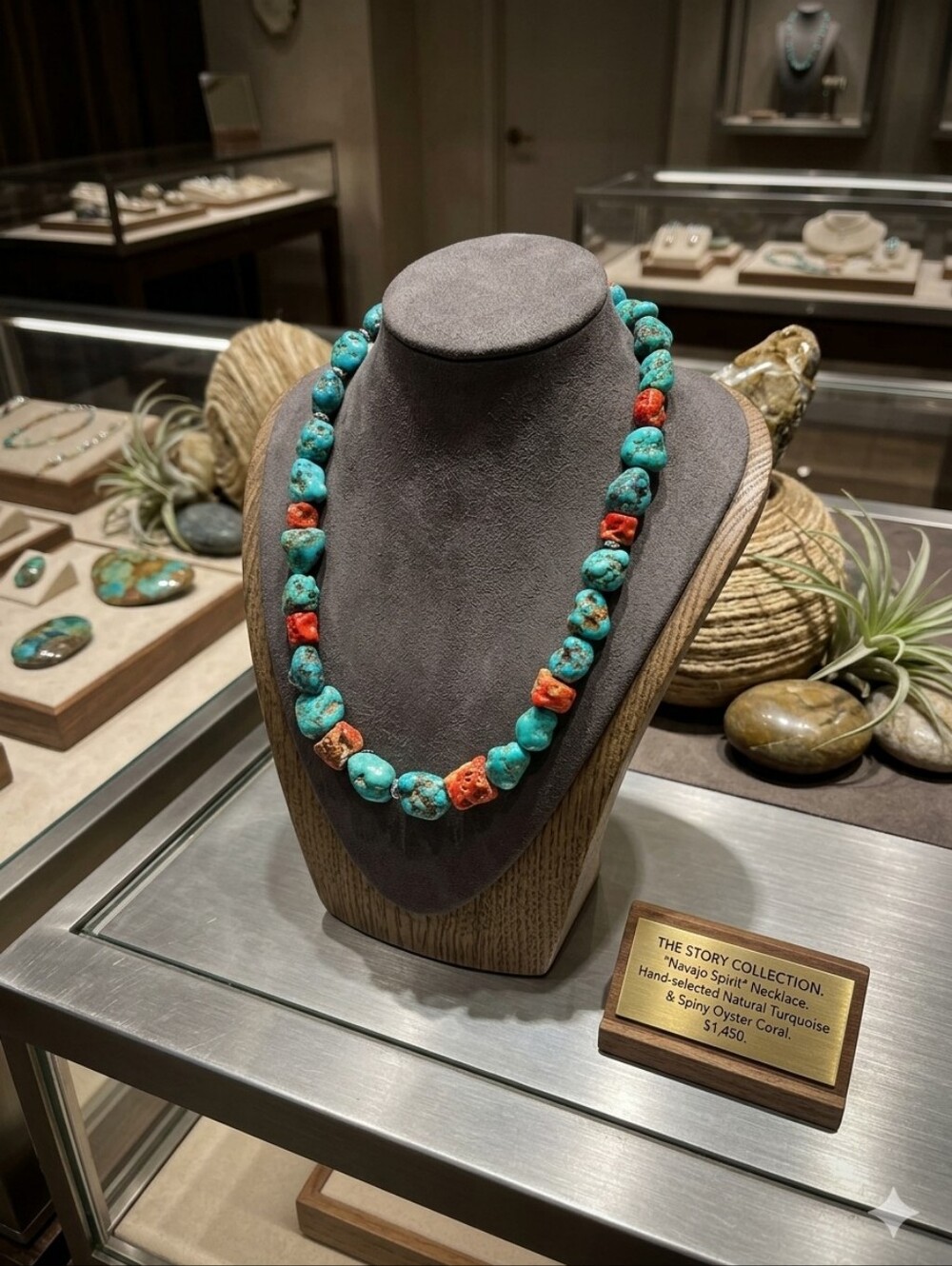 Gorgeous natural turquoise and coral chunky necklace